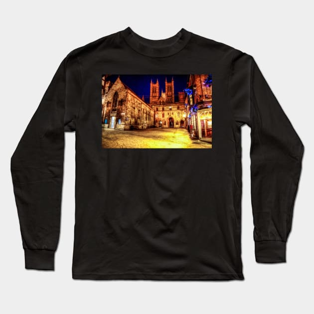 Lincoln Cathedral Lights At Night Long Sleeve T-Shirt by tommysphotos